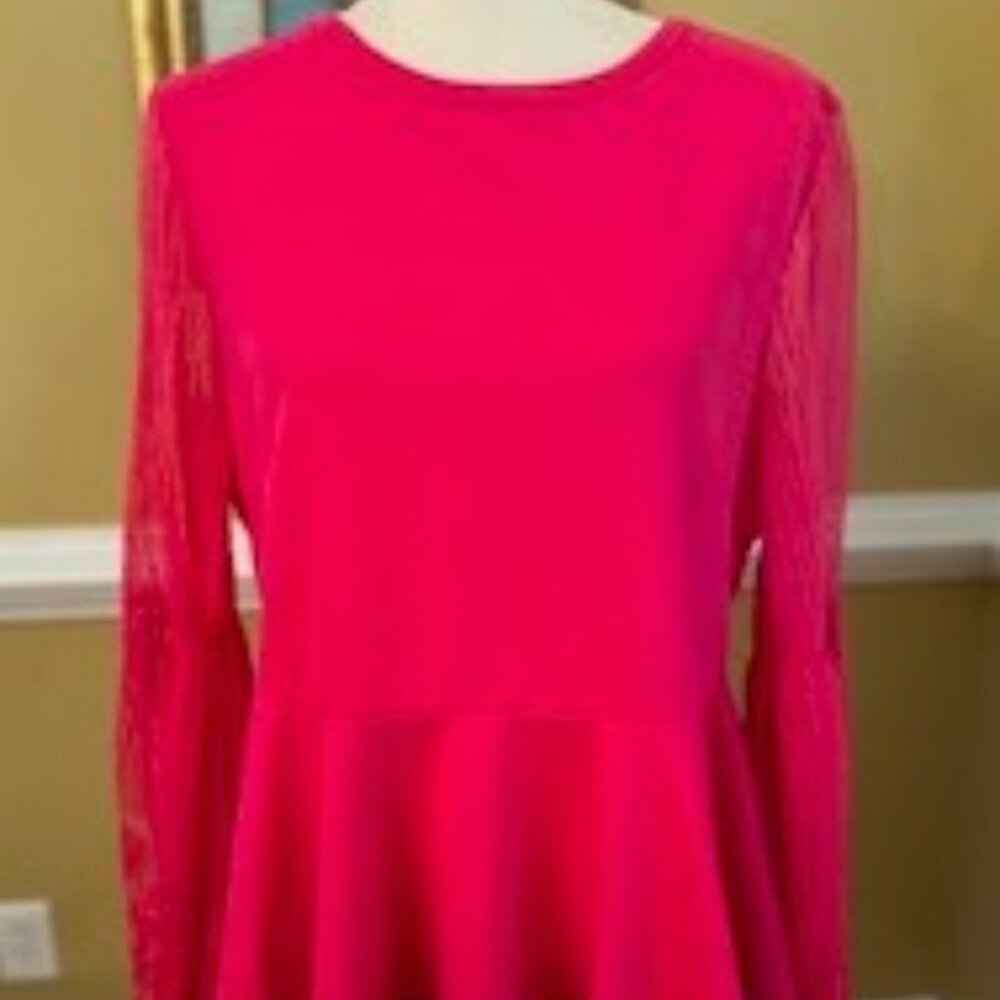 Hot Pink Top Lace Sleeves Top